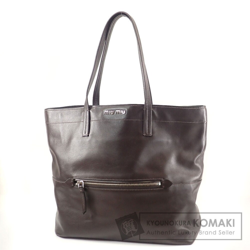 Miu Miu Logo Motif Tote Bag Leather